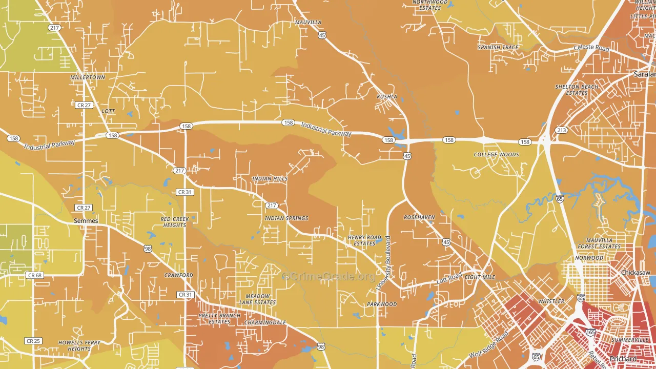36613, AL Map of Vehicle Theft Rates