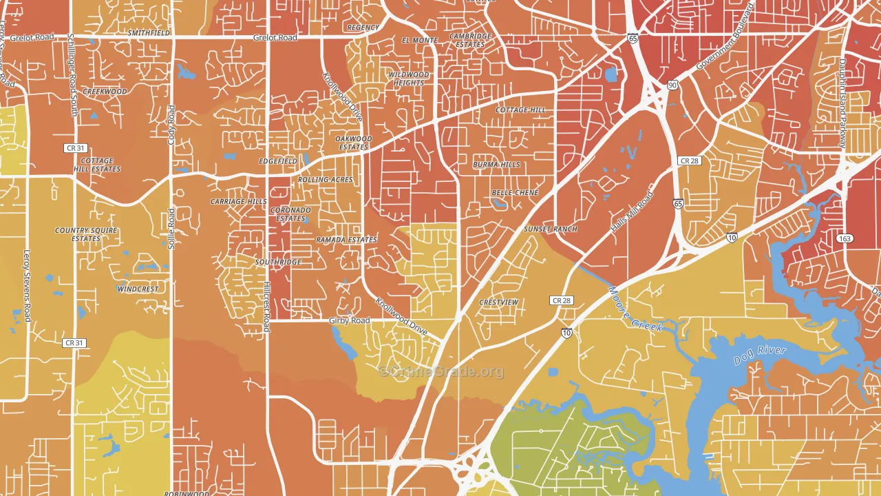 36693, AL Map of Vehicle Theft Rates