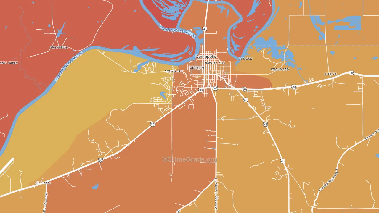 36732, AL Map of Vehicle Theft Rates