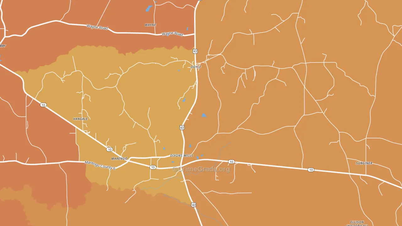 36736, AL Map of Vehicle Theft Rates
