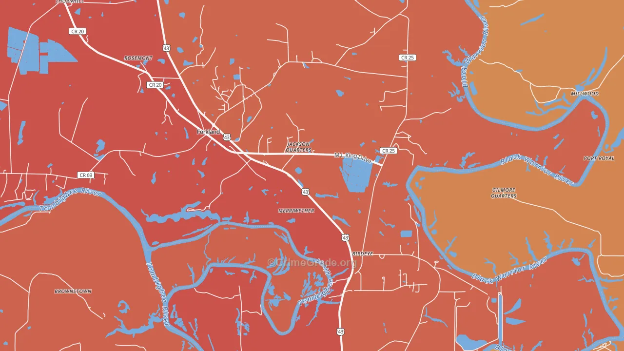 36740, AL Map of Vehicle Theft Rates