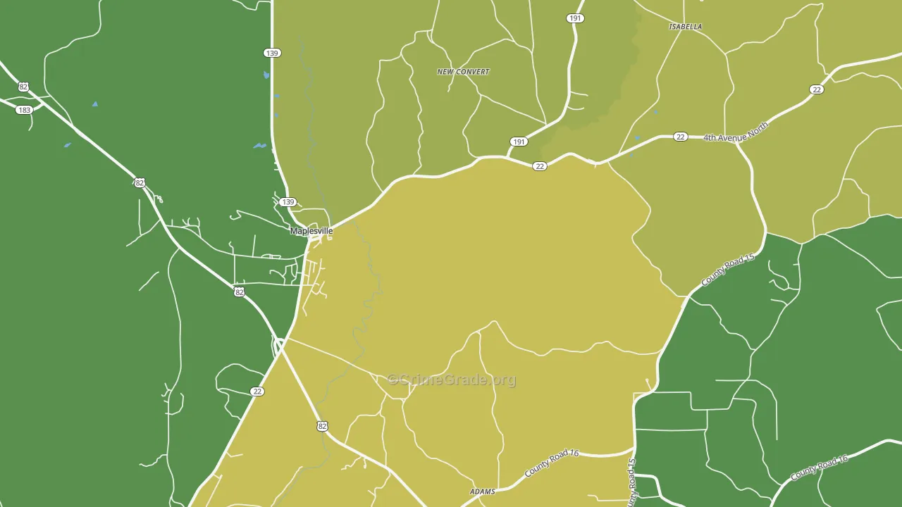 36750, AL Map of Vehicle Theft Rates