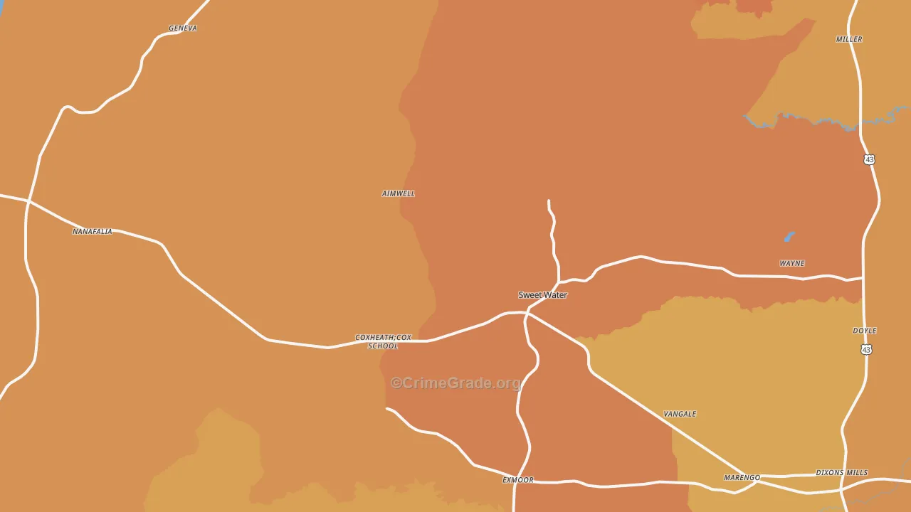 36782, AL Map of Vehicle Theft Rates