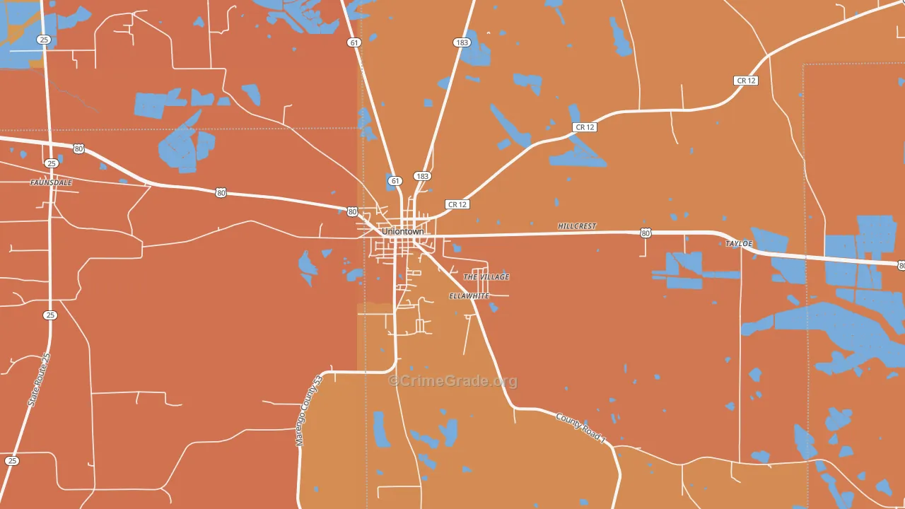 36786, AL Map of Vehicle Theft Rates