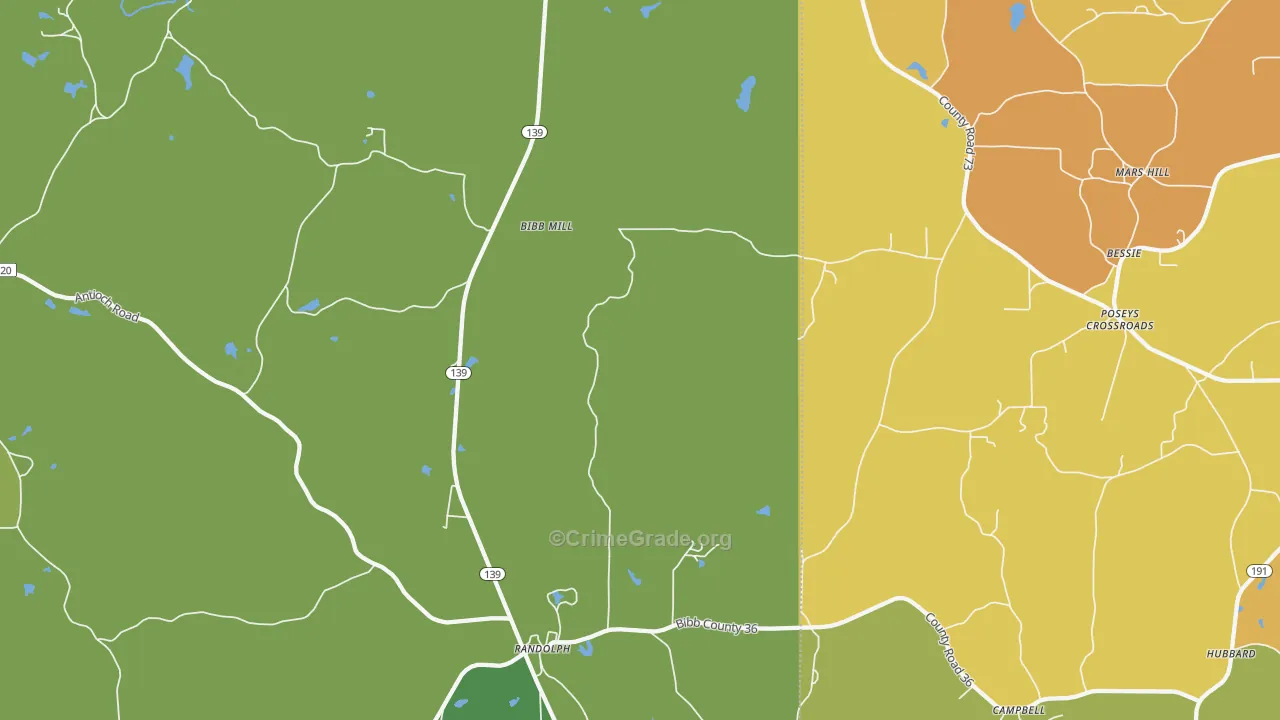 36792, AL Map of Vehicle Theft Rates