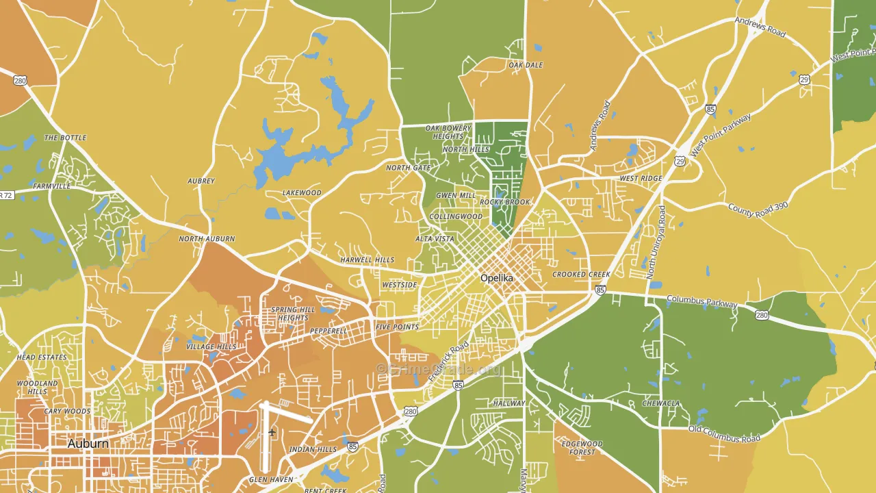 36801, AL Map of Vehicle Theft Rates