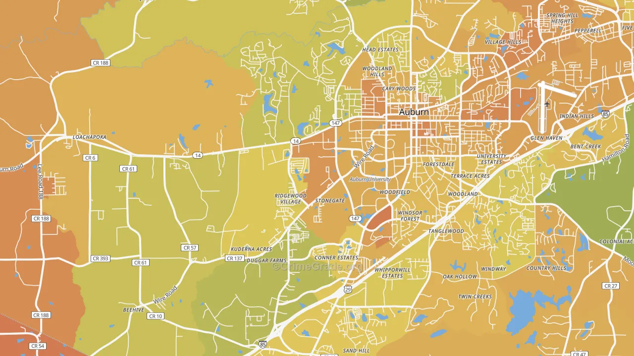 36832, AL Map of Vehicle Theft Rates