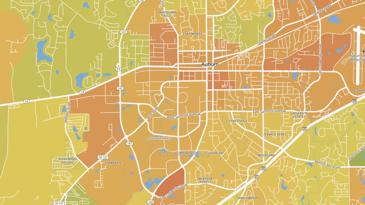 36849, AL Map of Vehicle Theft Rates
