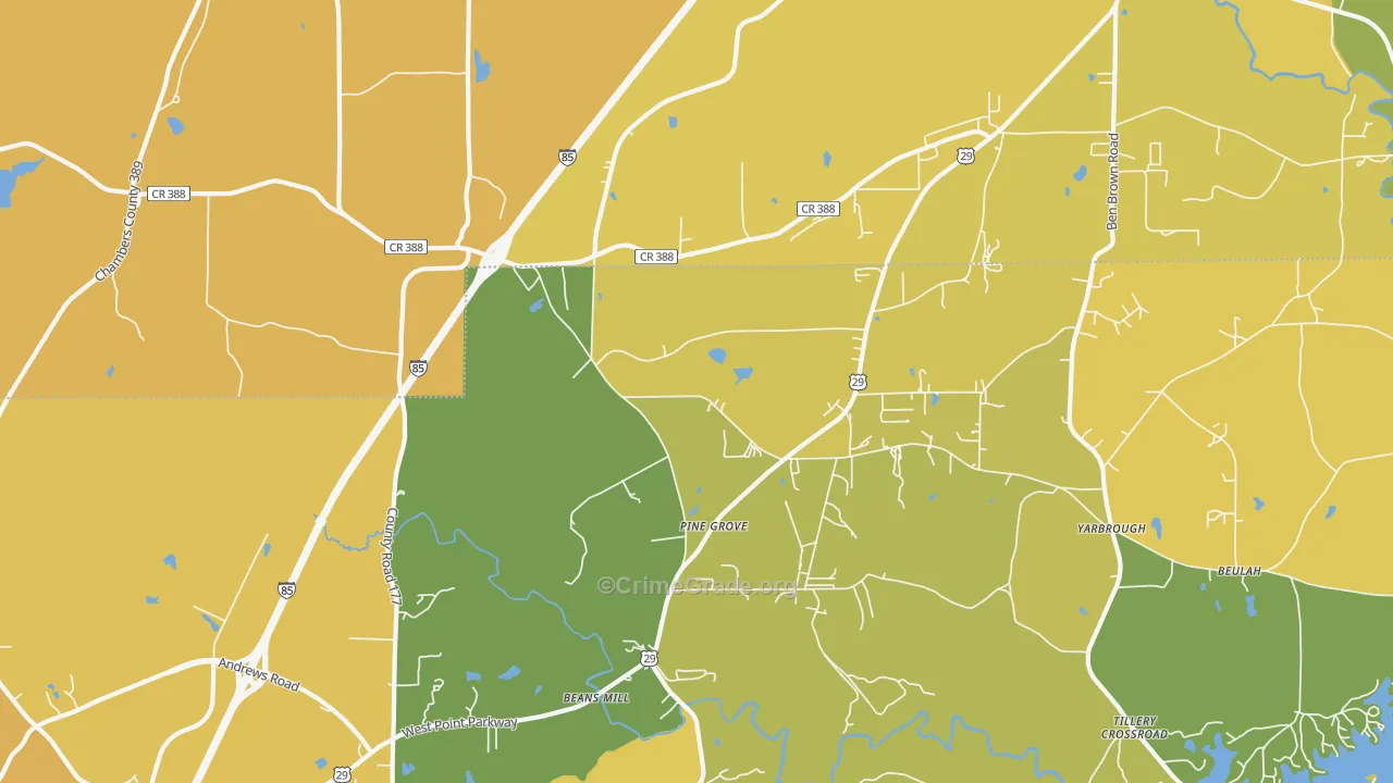36852, AL Map of Vehicle Theft Rates