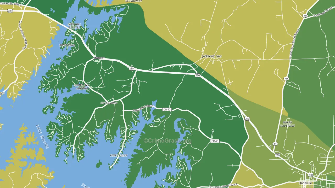 36861, AL Map of Vehicle Theft Rates