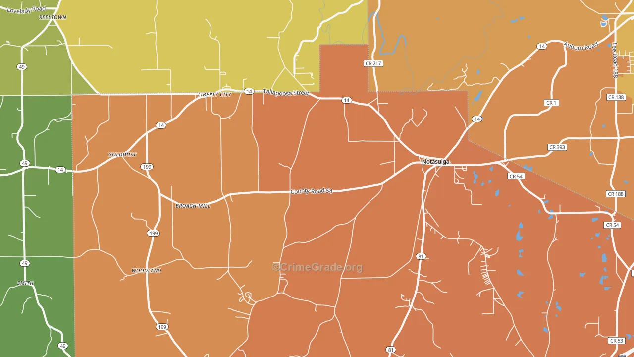 36866, AL Map of Vehicle Theft Rates