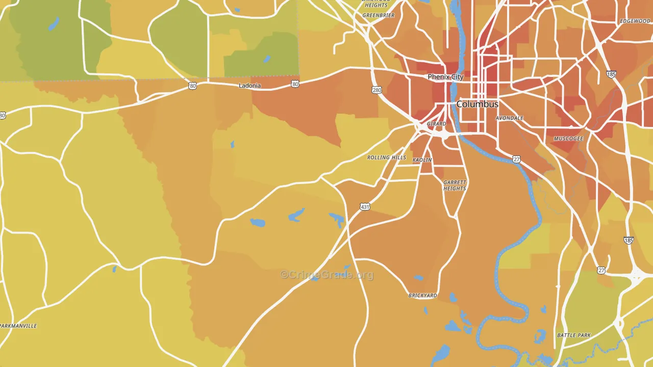 36869, AL Map of Vehicle Theft Rates