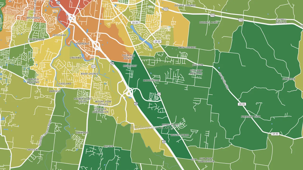 37127, TN Map of Vehicle Theft Rates