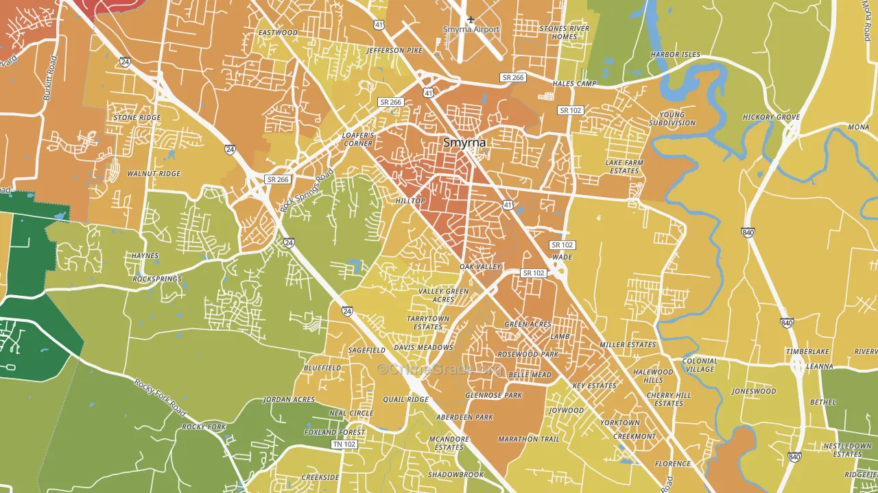 37167, TN Map of Vehicle Theft Rates