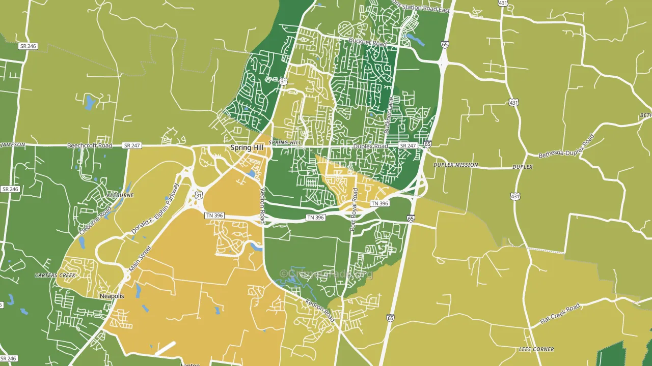 37174, TN Map of Vehicle Theft Rates