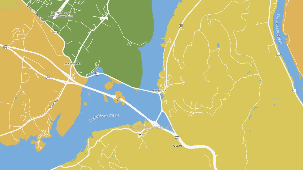 37340, TN Map of Vehicle Theft Rates