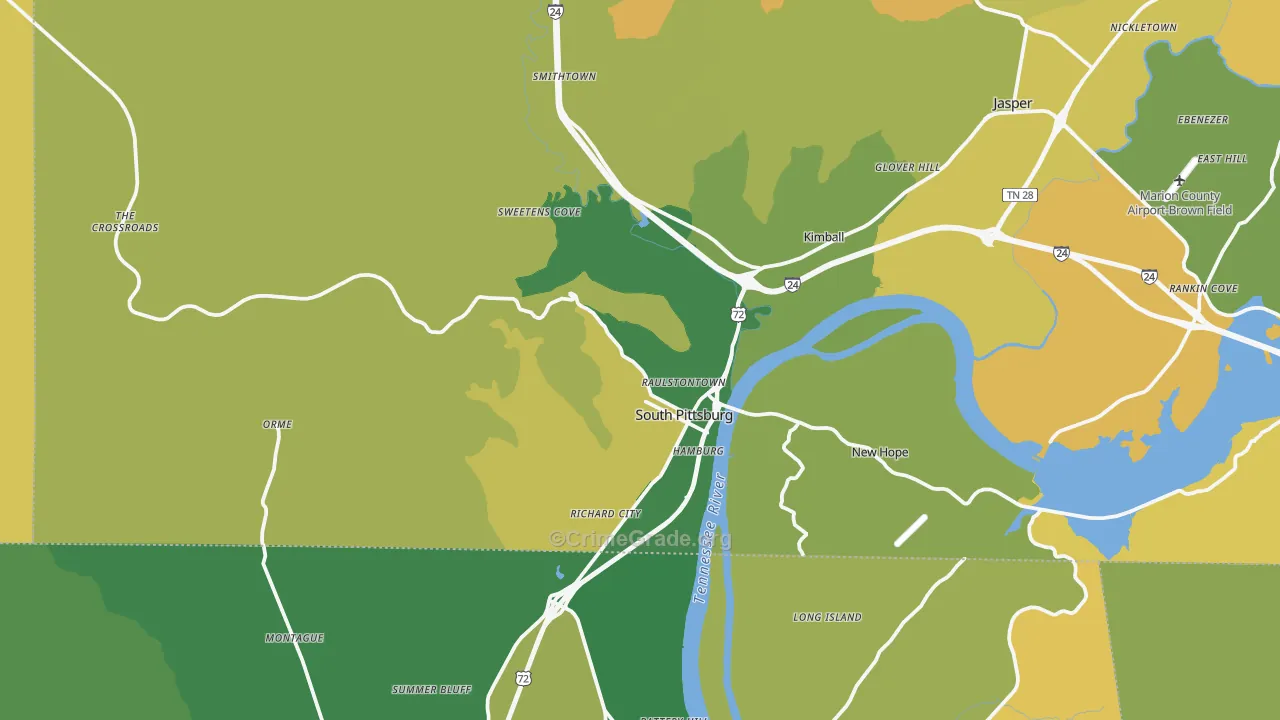 37380, TN Map of Vehicle Theft Rates