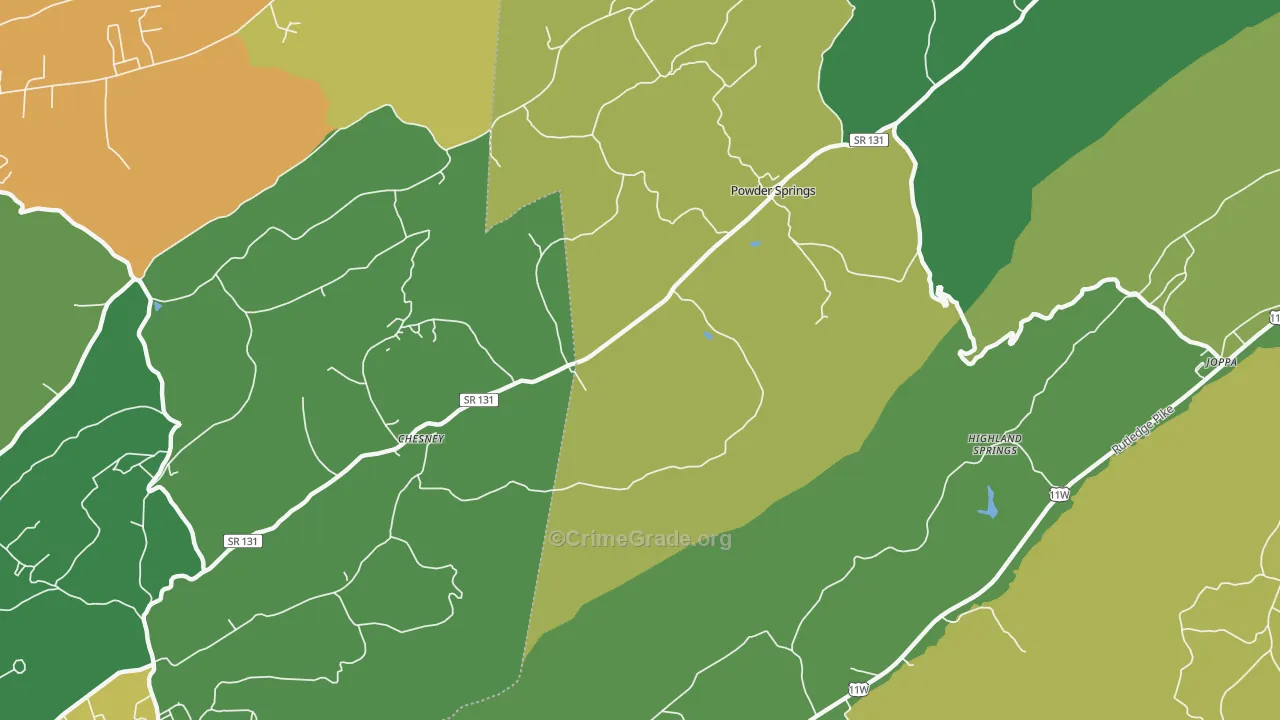 37848, TN Map of Vehicle Theft Rates