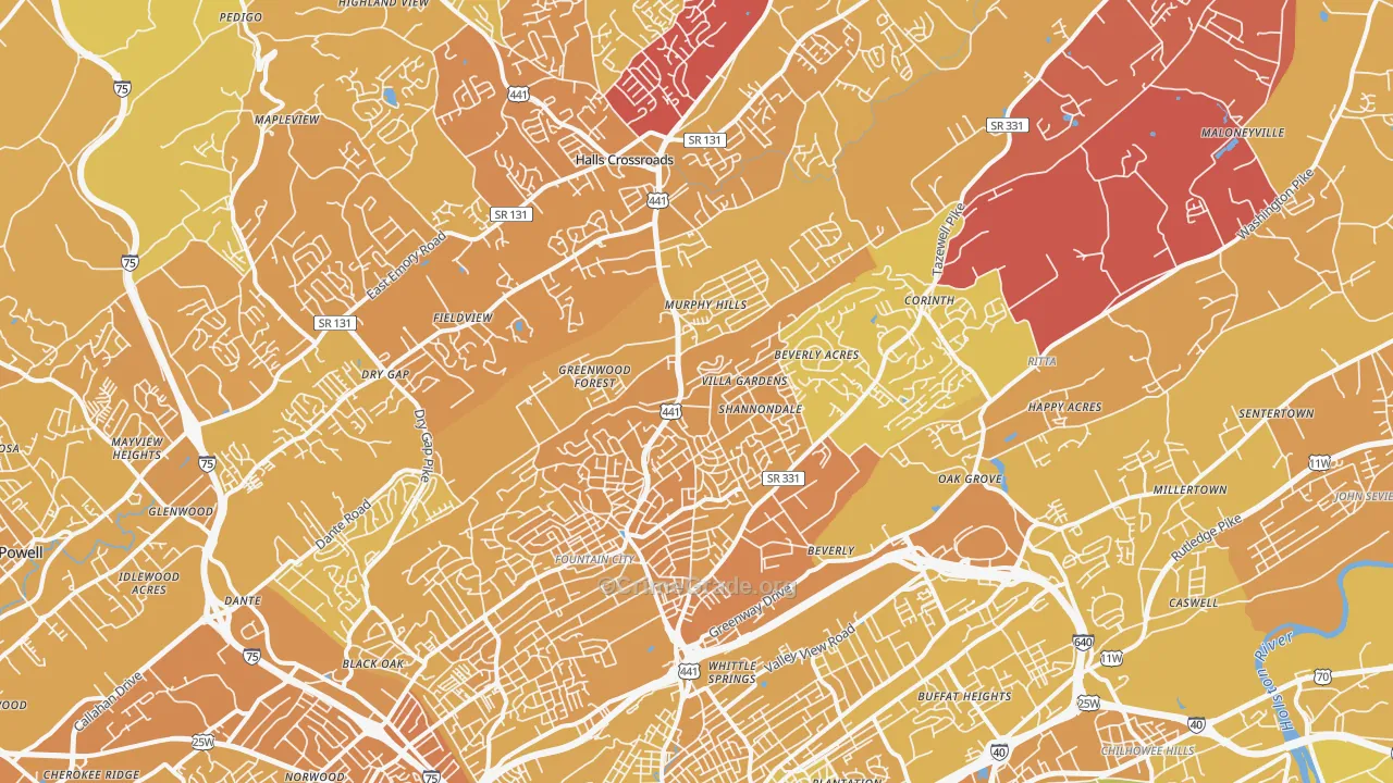 37918, TN Map of Vehicle Theft Rates