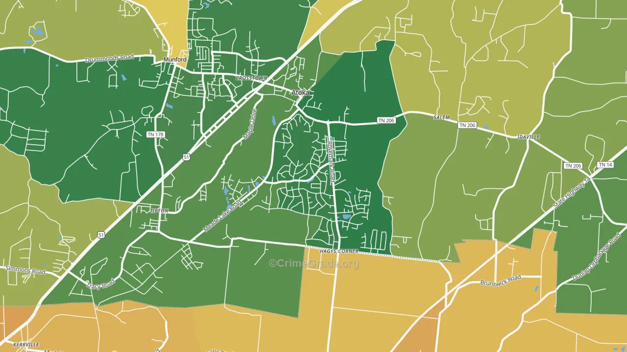 38004, TN Map of Vehicle Theft Rates
