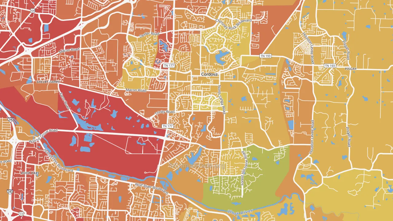 38018, TN Map of Vehicle Theft Rates