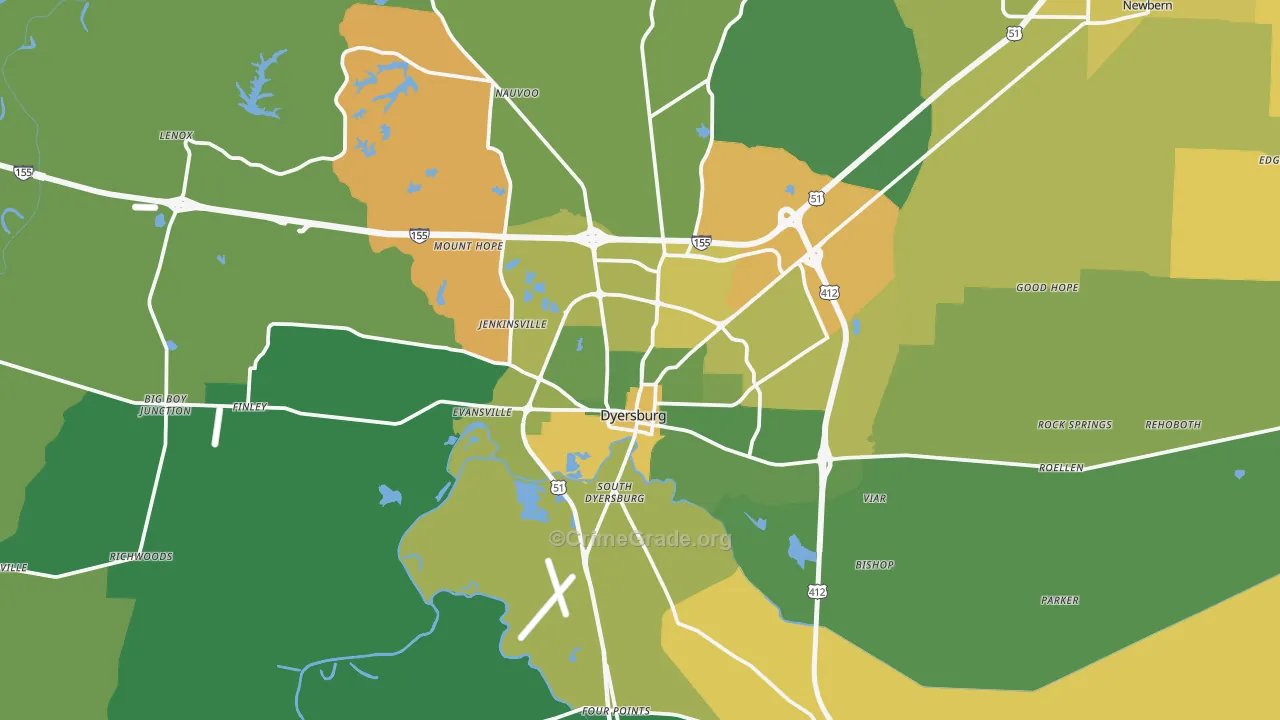 38024, TN Map of Vehicle Theft Rates