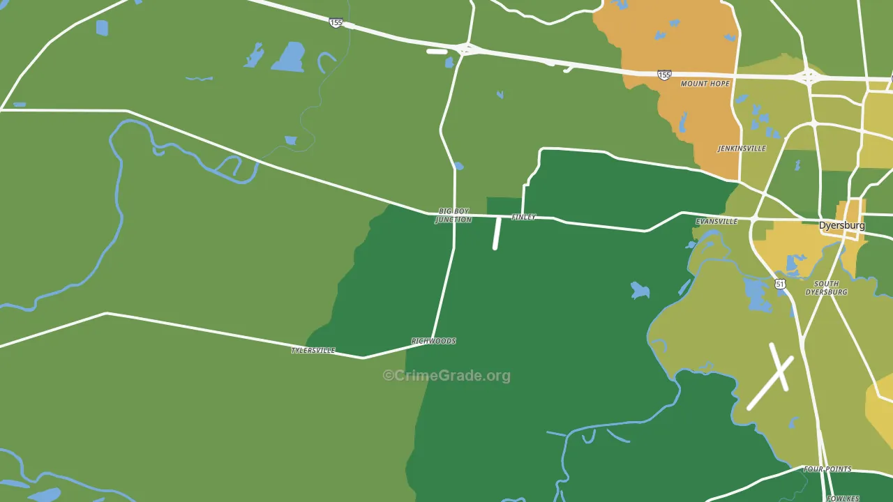 38030, TN Map of Vehicle Theft Rates