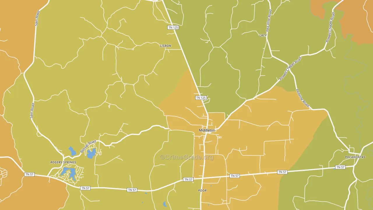 38052, TN Map of Vehicle Theft Rates