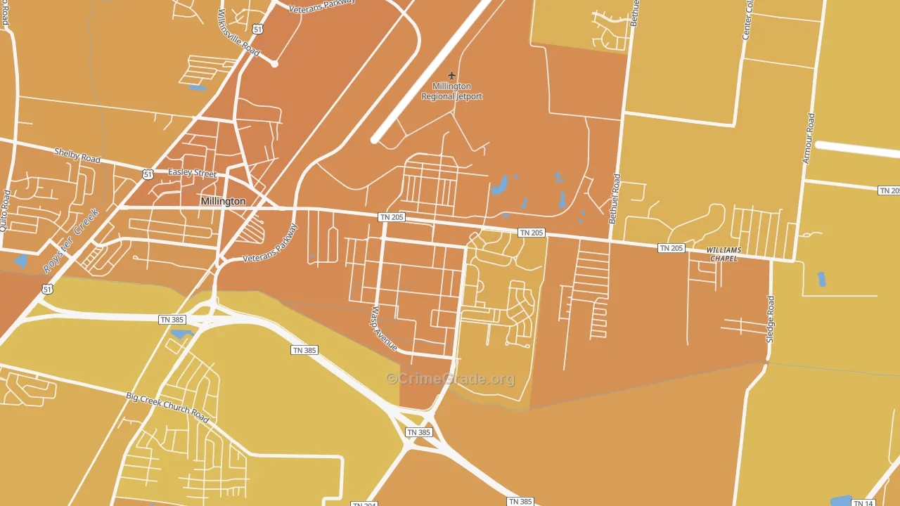 38054, TN Map of Vehicle Theft Rates
