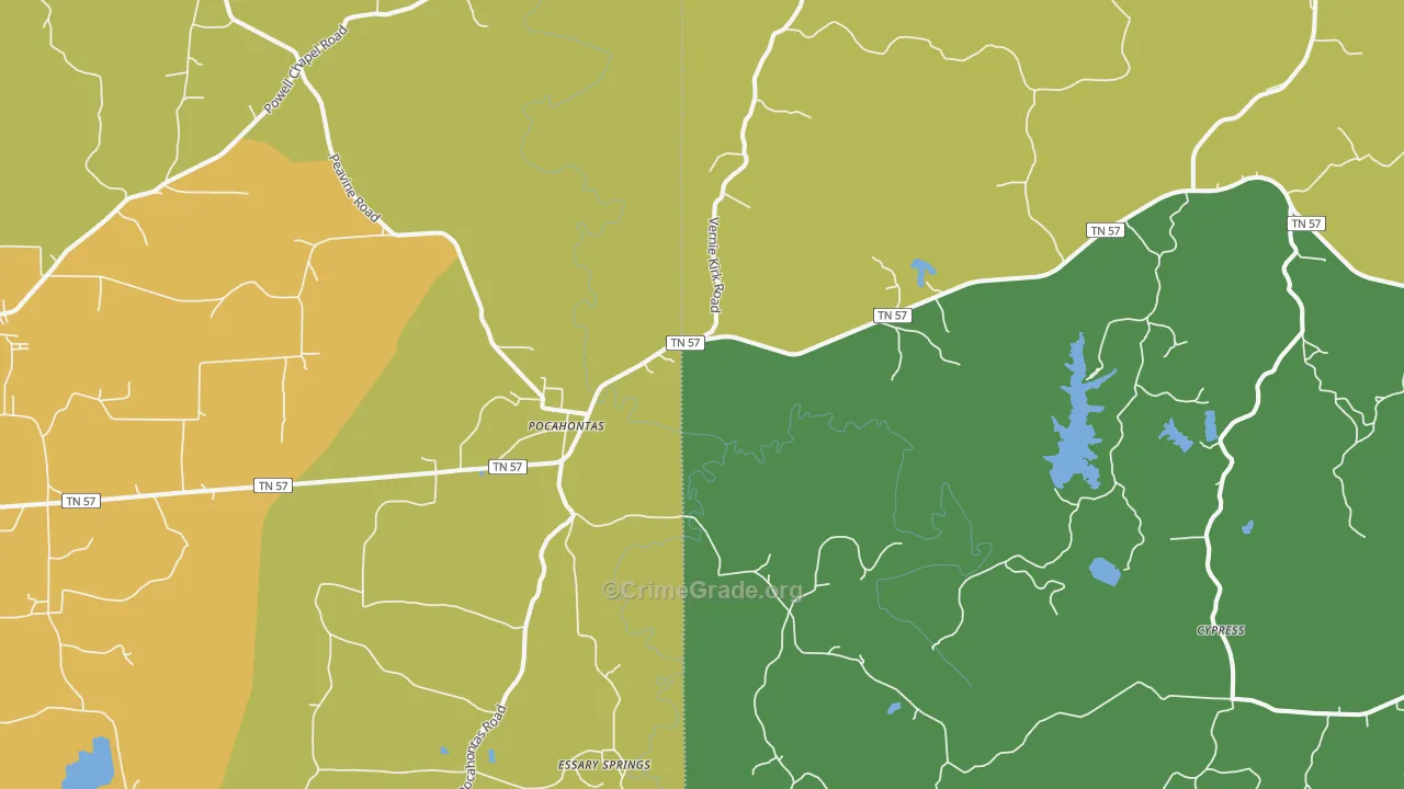 38061, TN Map of Vehicle Theft Rates