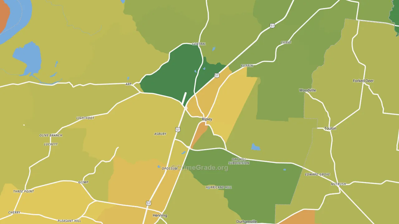 38063, TN Map of Vehicle Theft Rates