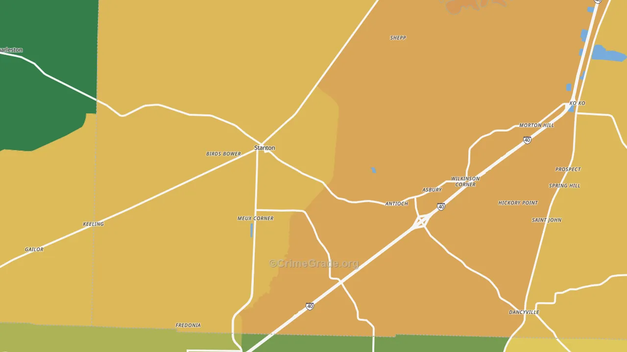 38069, TN Map of Vehicle Theft Rates