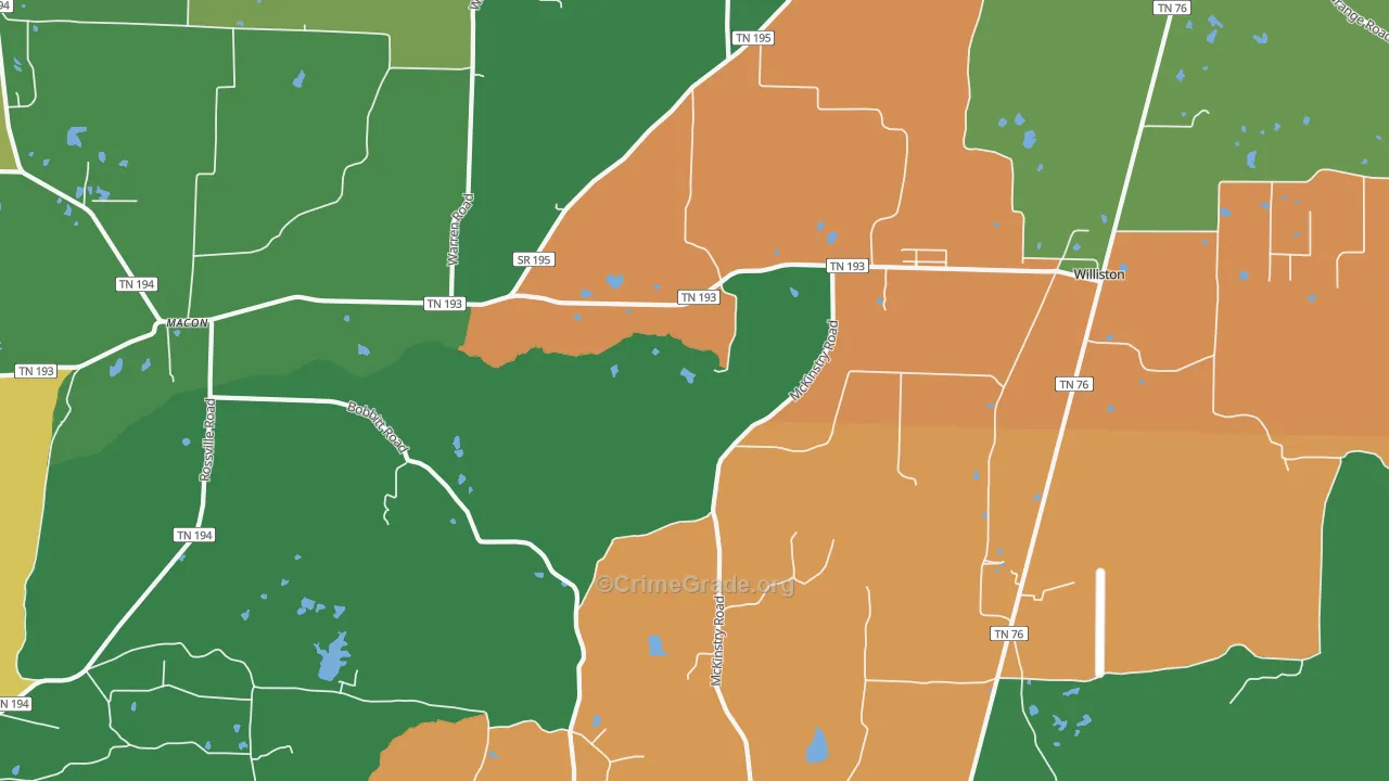 38076, TN Map of Vehicle Theft Rates