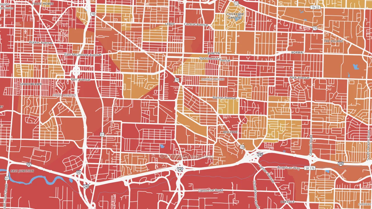 38114, TN Map of Vehicle Theft Rates