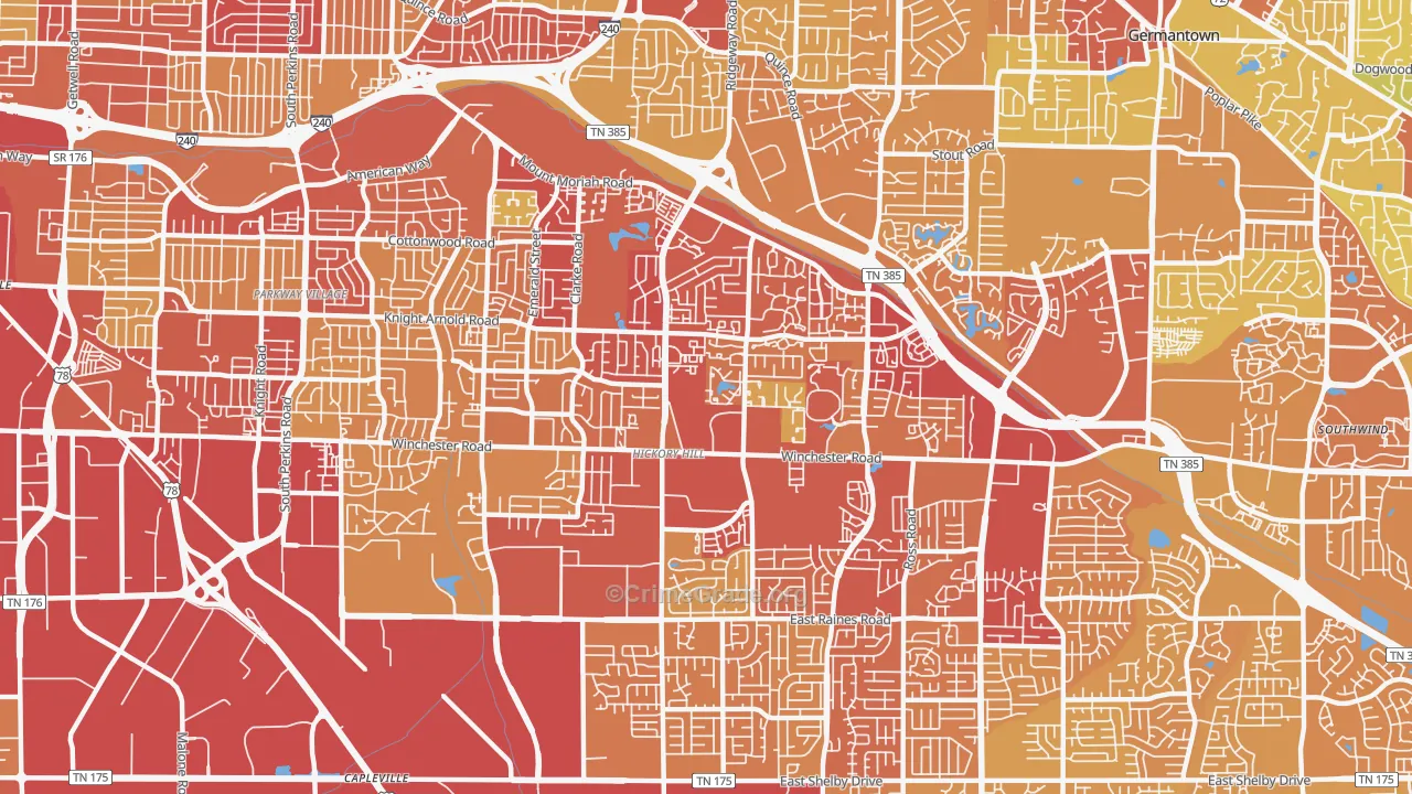 38115, TN Map of Vehicle Theft Rates