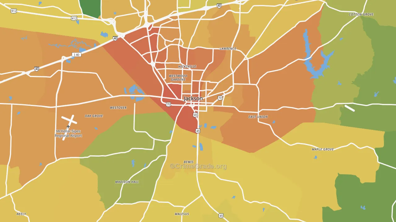38301, TN Map of Vehicle Theft Rates