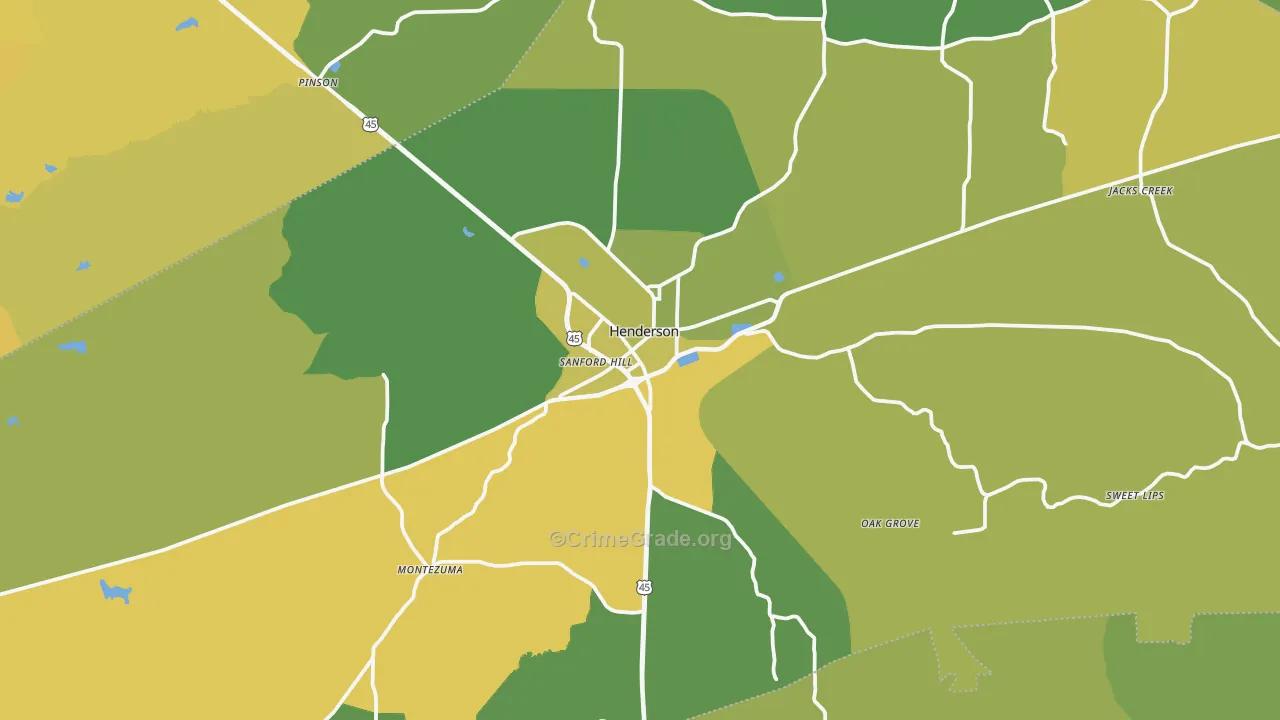 38340, TN Map of Vehicle Theft Rates