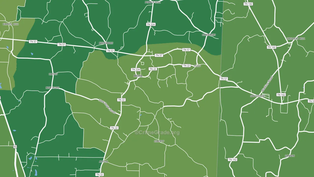 38357, TN Map of Vehicle Theft Rates