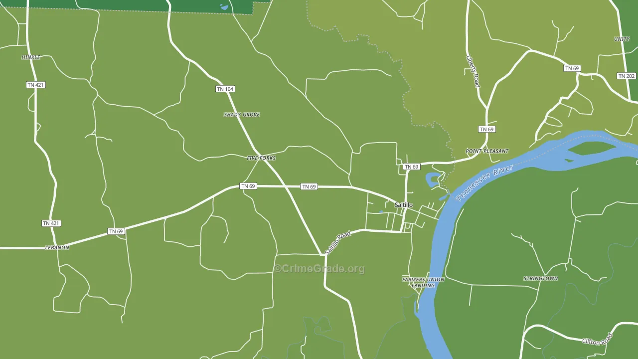 38370, TN Map of Vehicle Theft Rates