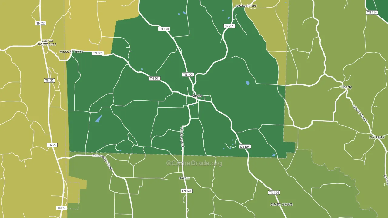 38371, TN Map of Vehicle Theft Rates
