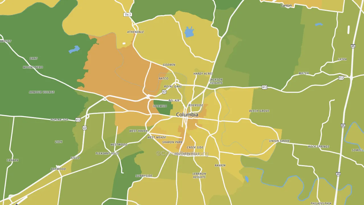 38401, TN Map of Vehicle Theft Rates