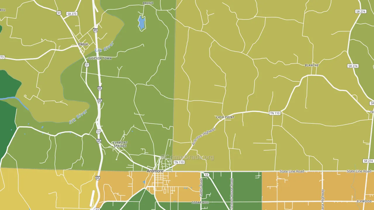 38449, TN Map of Vehicle Theft Rates