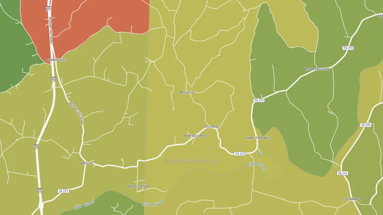 38453, TN Map of Vehicle Theft Rates