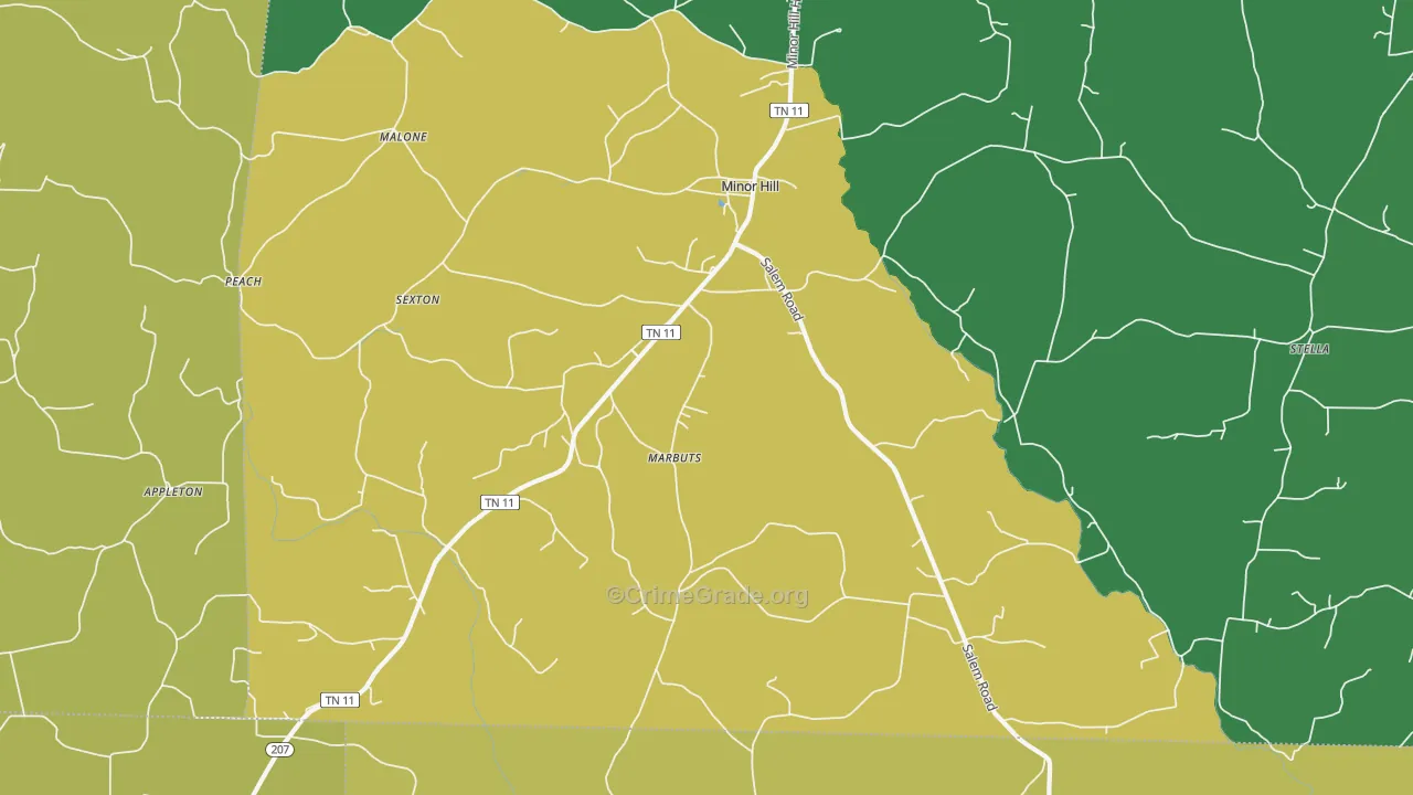 38473, TN Map of Vehicle Theft Rates
