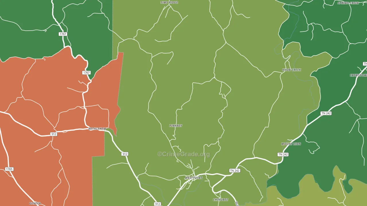 38486, TN Map of Vehicle Theft Rates