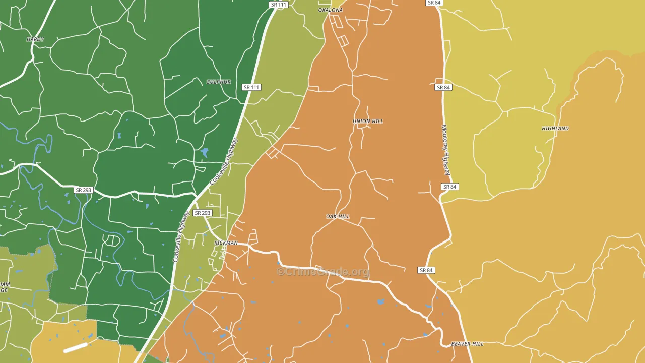 38580, TN Map of Vehicle Theft Rates