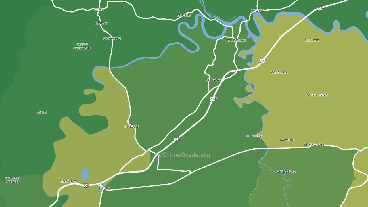 38581, TN Map of Vehicle Theft Rates