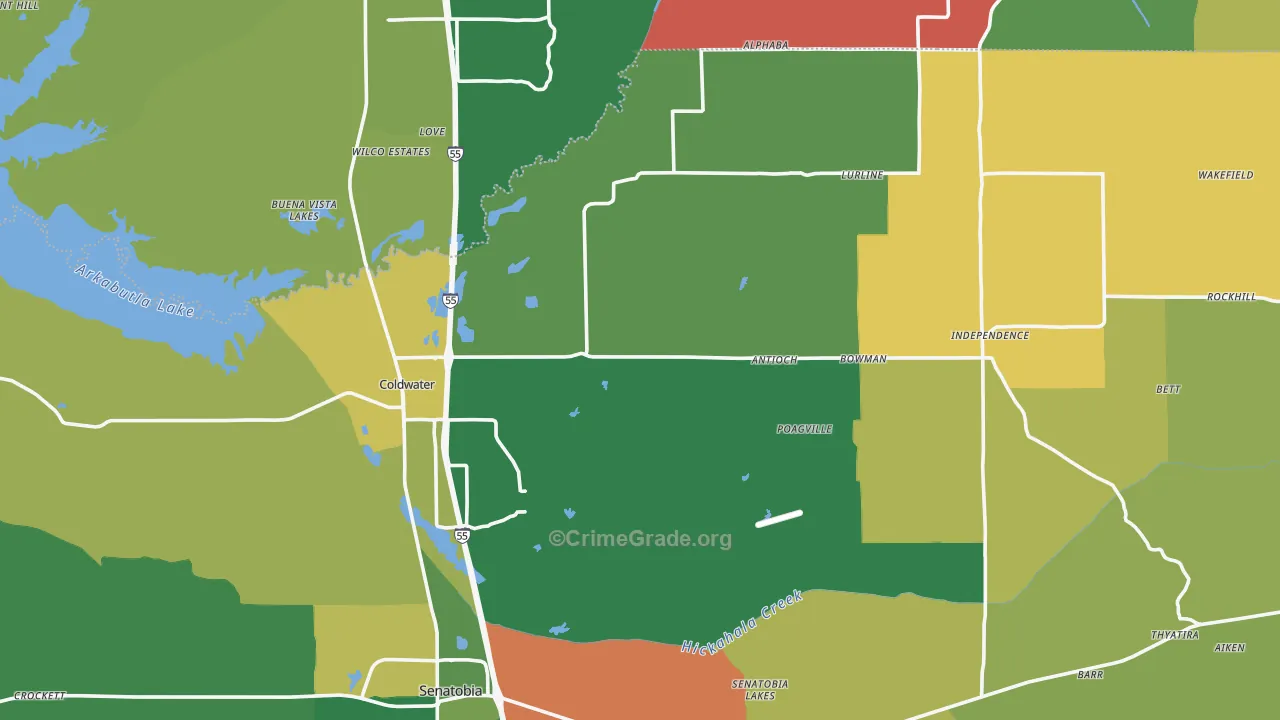 38618, MS Map of Vehicle Theft Rates