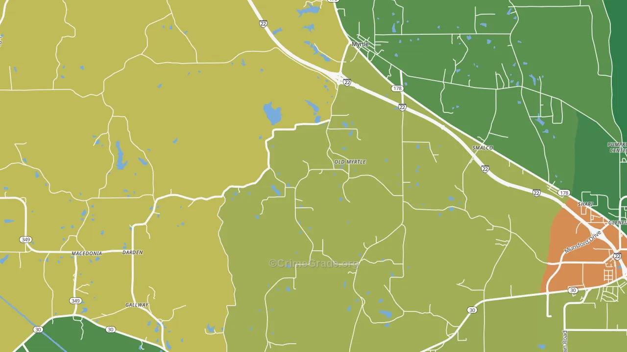 38650, MS Map of Vehicle Theft Rates