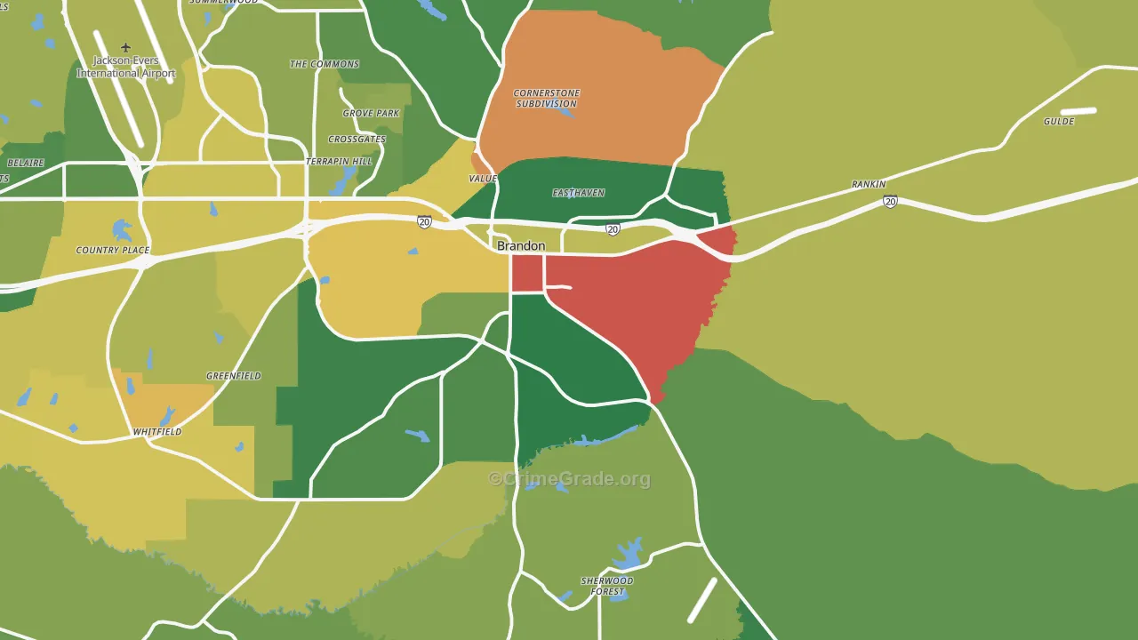 39042, MS Map of Vehicle Theft Rates